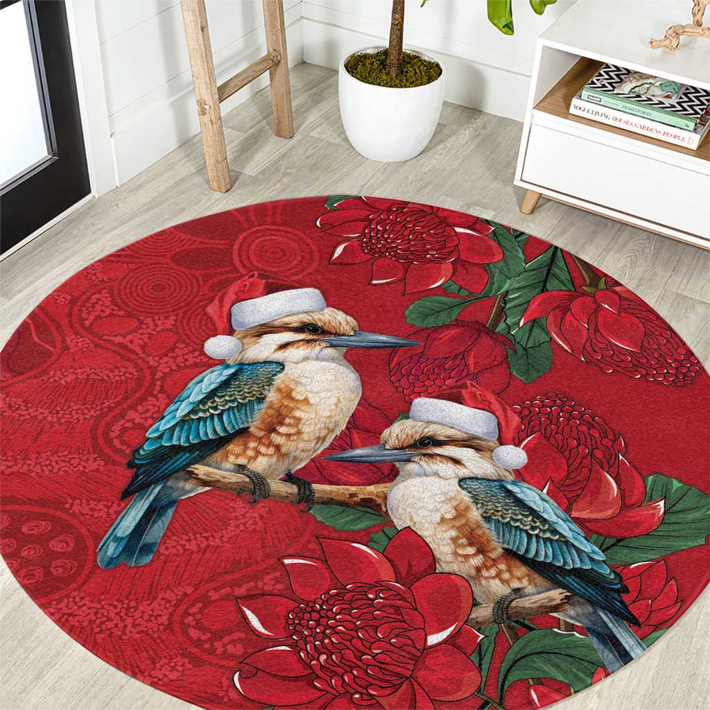 Aussie Kokaburra Waratah Christmas Round Carpet Aboriginal Dots Painting - Aussie Hoodie