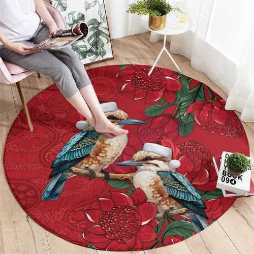 Aussie Kokaburra Waratah Christmas Round Carpet Aboriginal Dots Painting - Aussie Hoodie