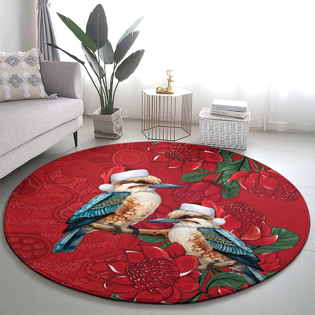 Aussie Kokaburra Waratah Christmas Round Carpet Aboriginal Dots Painting - Aussie Hoodie