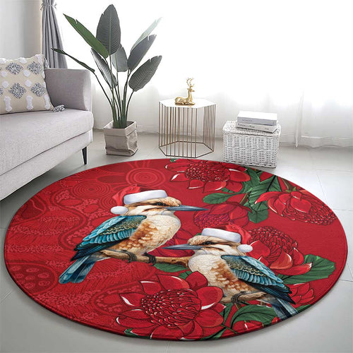Aussie Kokaburra Waratah Christmas Round Carpet Aboriginal Dots Painting - Aussie Hoodie