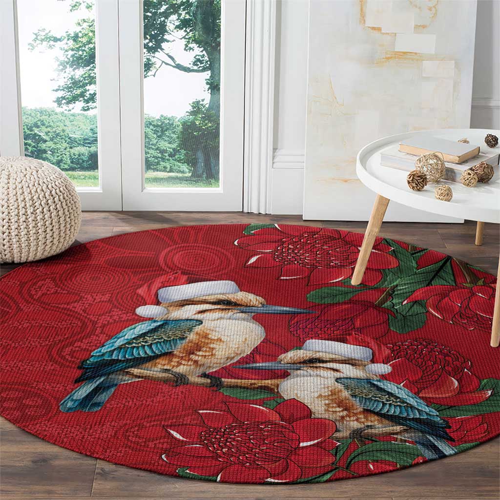Aussie Kokaburra Waratah Christmas Round Carpet Aboriginal Dots Painting - Aussie Hoodie