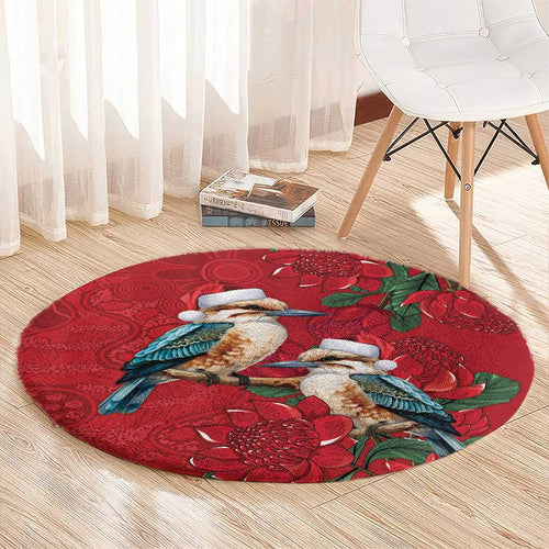 Aussie Kokaburra Waratah Christmas Round Carpet Aboriginal Dots Painting - Aussie Hoodie