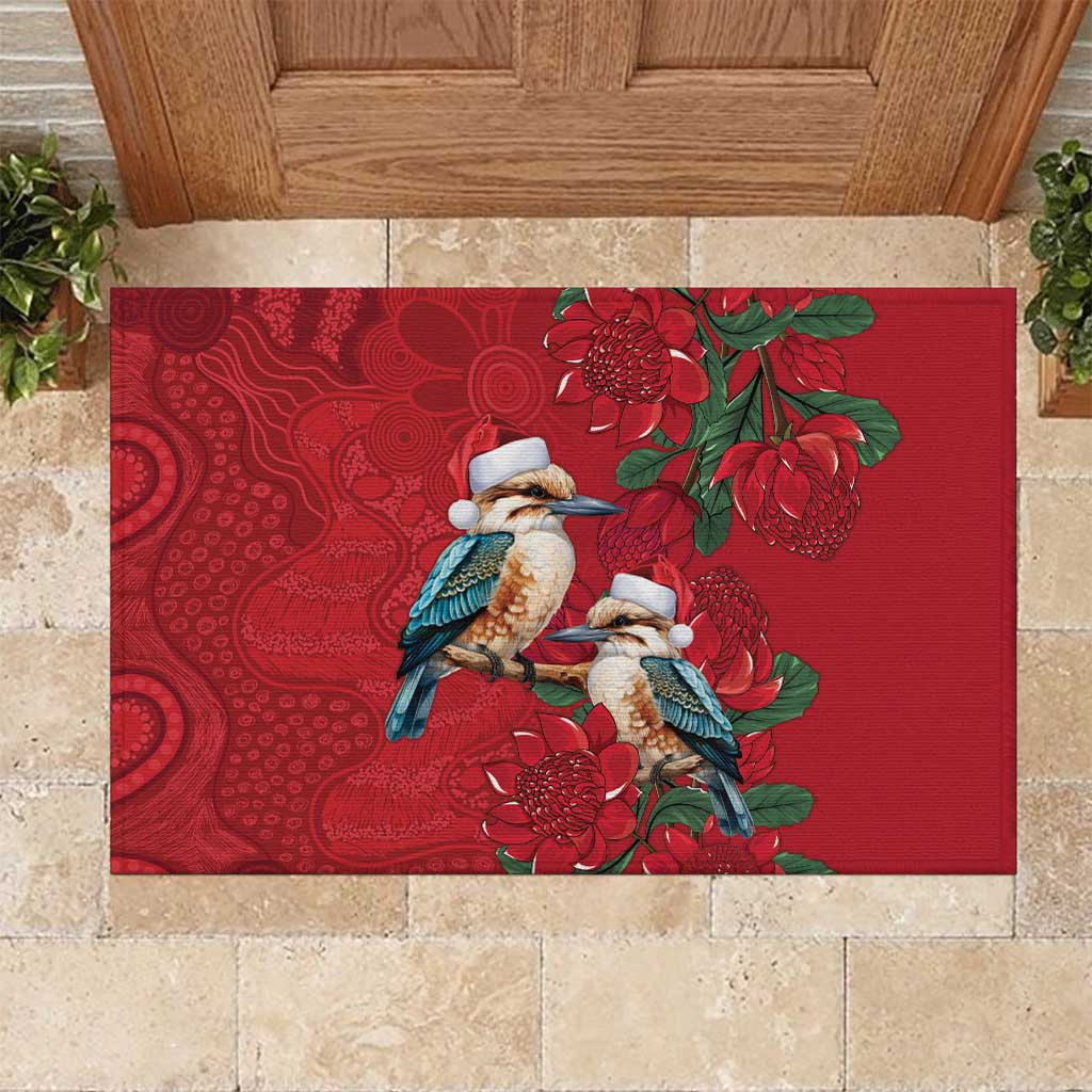 Aussie Kokaburra Waratah Christmas Rubber Doormat Aboriginal Dots Painting - Aussie Hoodie