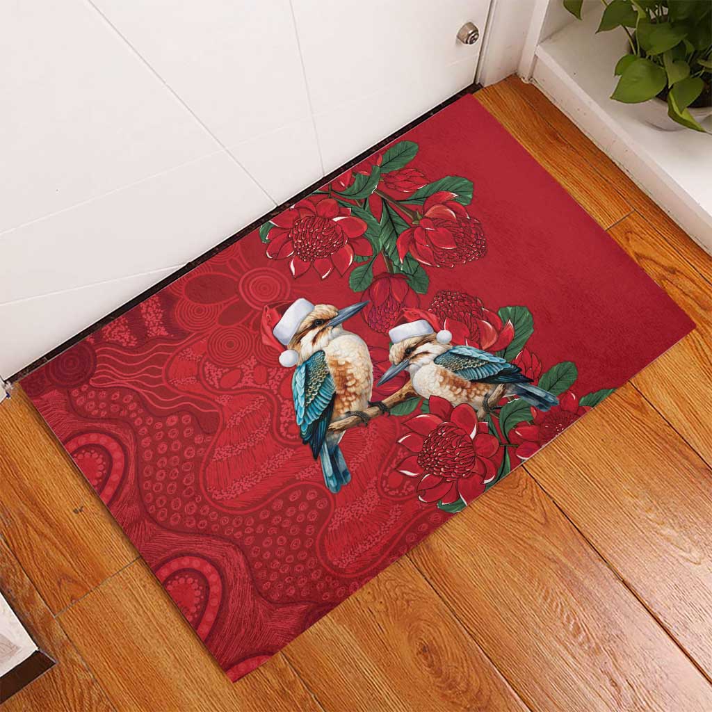 Aussie Kokaburra Waratah Christmas Rubber Doormat Aboriginal Dots Painting - Aussie Hoodie