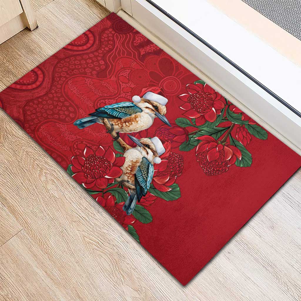 Aussie Kokaburra Waratah Christmas Rubber Doormat Aboriginal Dots Painting - Aussie Hoodie