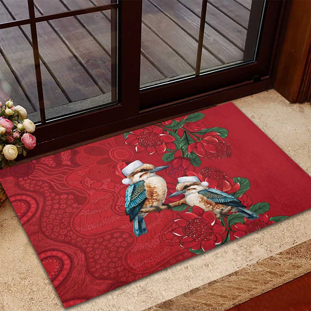 Aussie Kokaburra Waratah Christmas Rubber Doormat Aboriginal Dots Painting - Aussie Hoodie