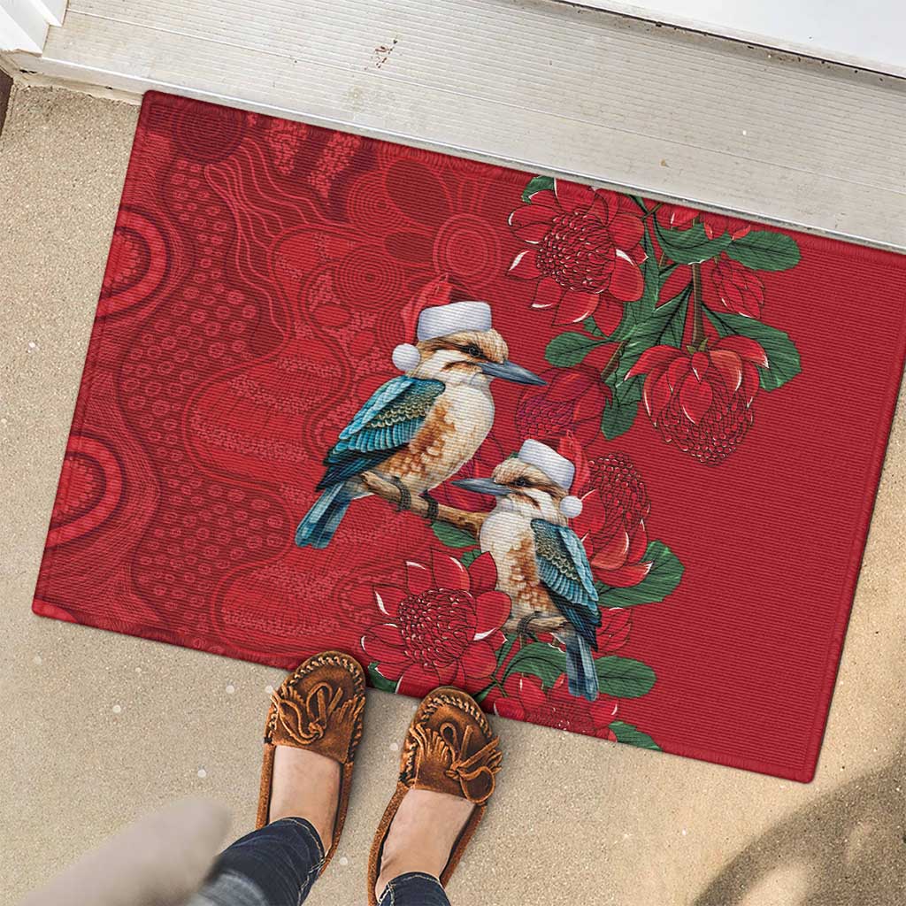 Aussie Kokaburra Waratah Christmas Rubber Doormat Aboriginal Dots Painting - Aussie Hoodie