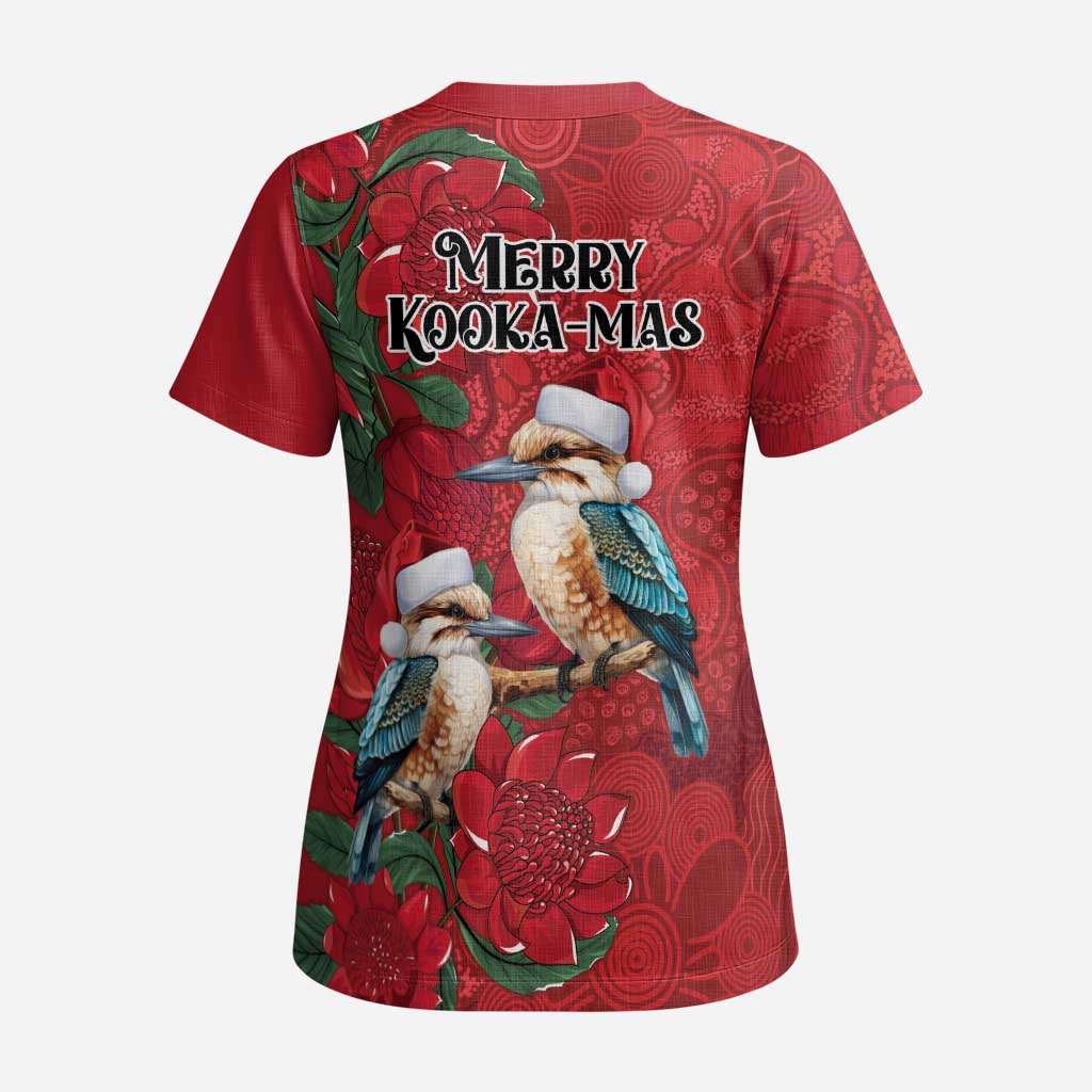 Aussie Kokaburra Waratah Christmas Scrub Top Aboriginal Dots Painting - Aussie Hoodie