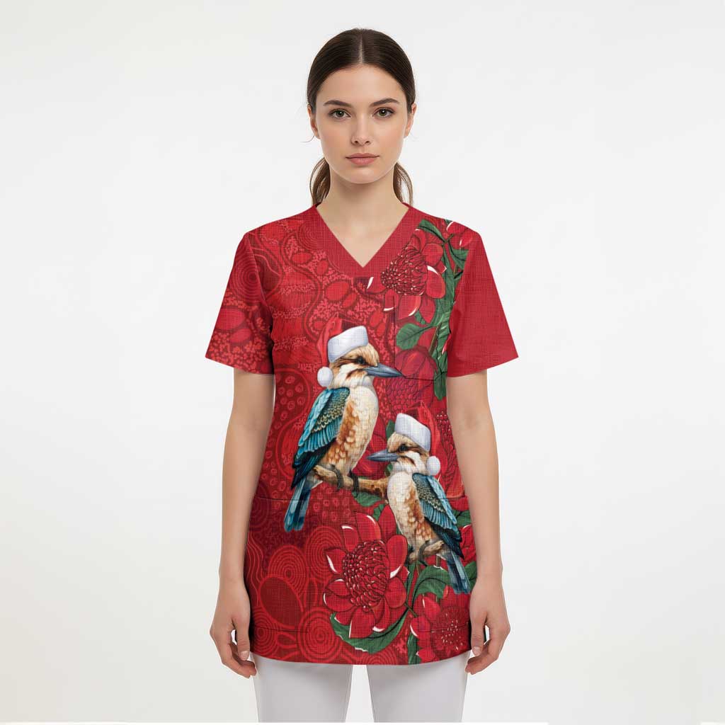 Aussie Kokaburra Waratah Christmas Scrub Top Aboriginal Dots Painting - Aussie Hoodie