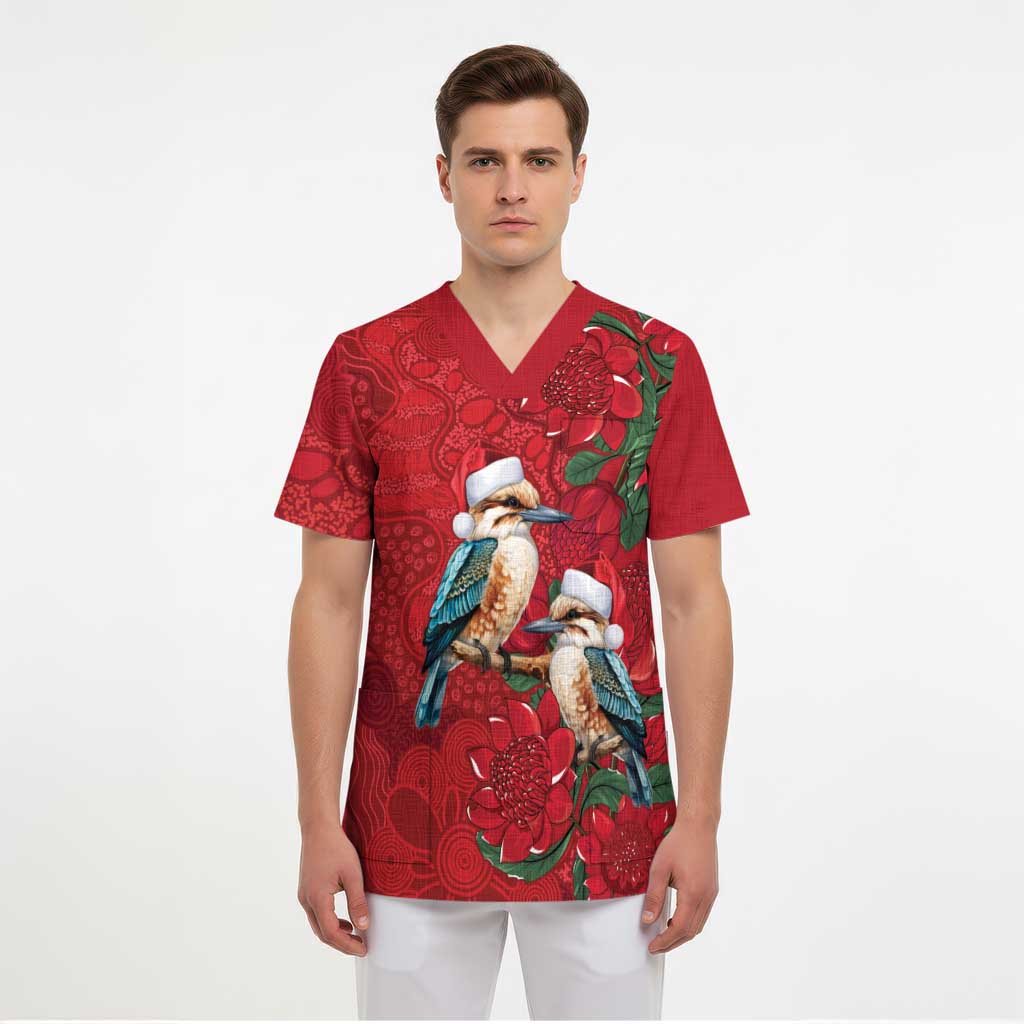 Aussie Kokaburra Waratah Christmas Scrub Top Aboriginal Dots Painting - Aussie Hoodie