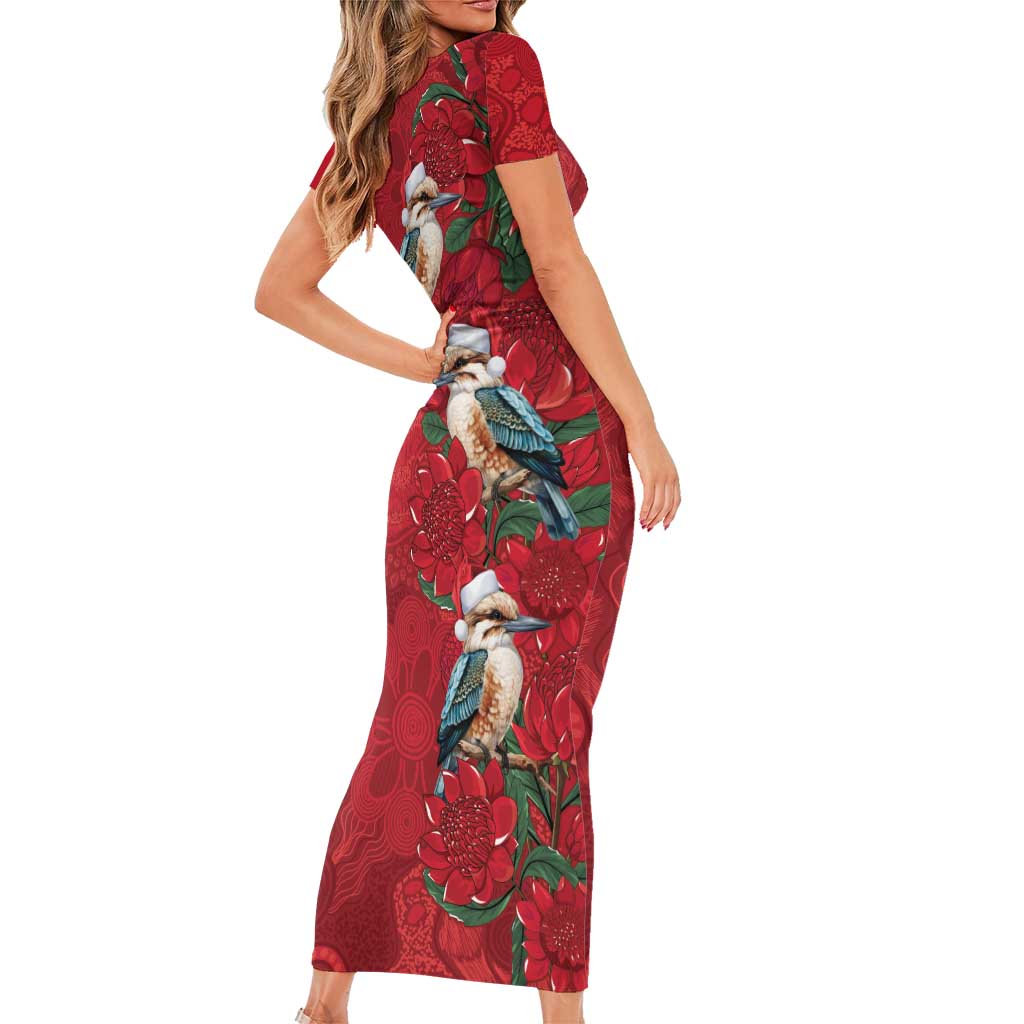 Aussie Kokaburra Waratah Christmas Short Sleeve Bodycon Dress Aboriginal Dots Painting - Aussie Hoodie