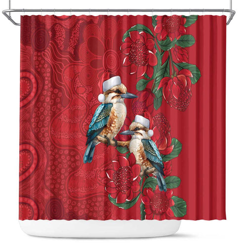 Aussie Kokaburra Waratah Christmas Shower Curtain Aboriginal Dots Painting - Aussie Hoodie