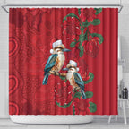 Aussie Kokaburra Waratah Christmas Shower Curtain Aboriginal Dots Painting - Aussie Hoodie