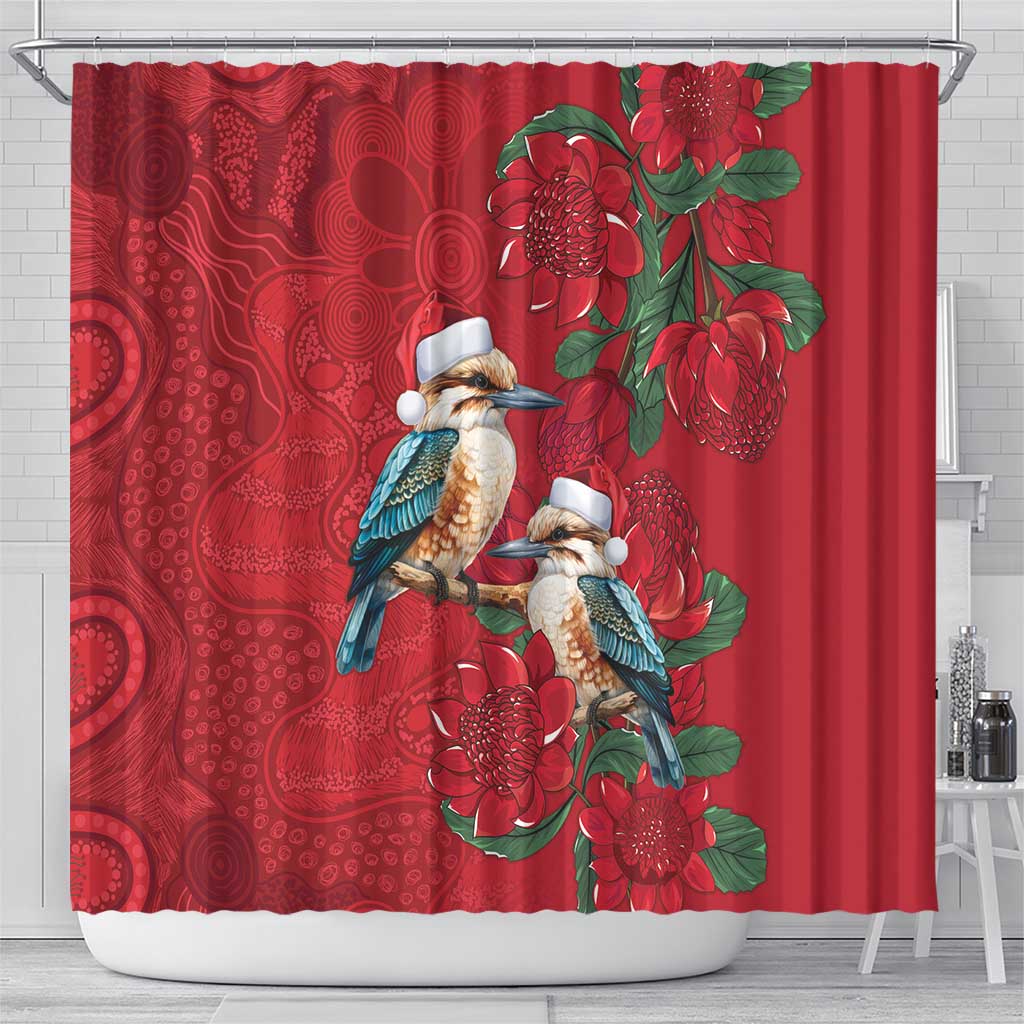 Aussie Kokaburra Waratah Christmas Shower Curtain Aboriginal Dots Painting - Aussie Hoodie