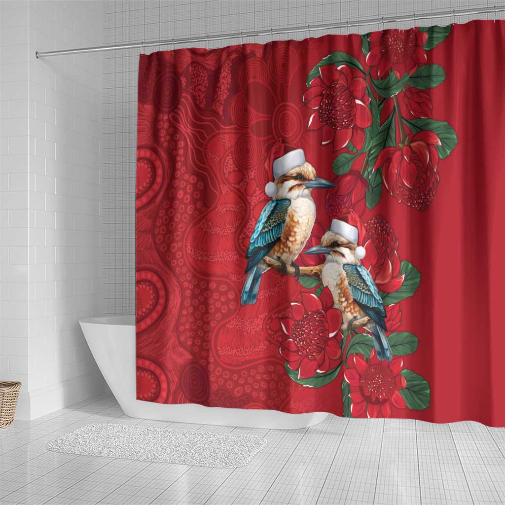 Aussie Kokaburra Waratah Christmas Shower Curtain Aboriginal Dots Painting - Aussie Hoodie