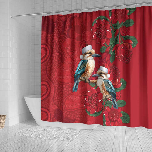 Aussie Kokaburra Waratah Christmas Shower Curtain Aboriginal Dots Painting - Aussie Hoodie