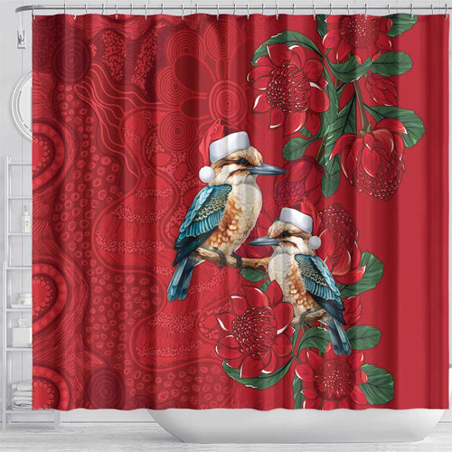 Aussie Kokaburra Waratah Christmas Shower Curtain Aboriginal Dots Painting - Aussie Hoodie