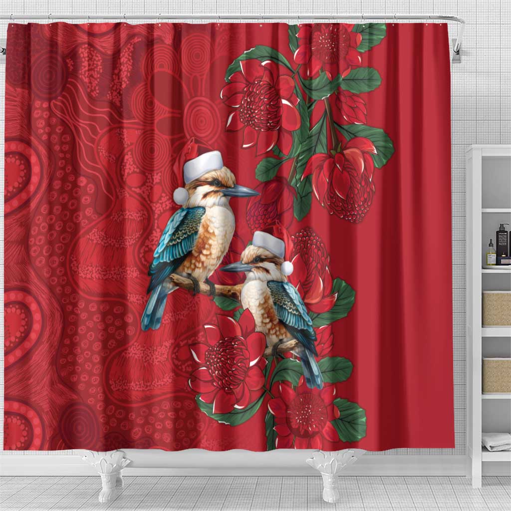 Aussie Kokaburra Waratah Christmas Shower Curtain Aboriginal Dots Painting - Aussie Hoodie