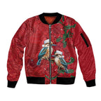 Aussie Kokaburra Waratah Christmas Sleeve Zip Bomber Jacket Aboriginal Dots Painting - Aussie Hoodie
