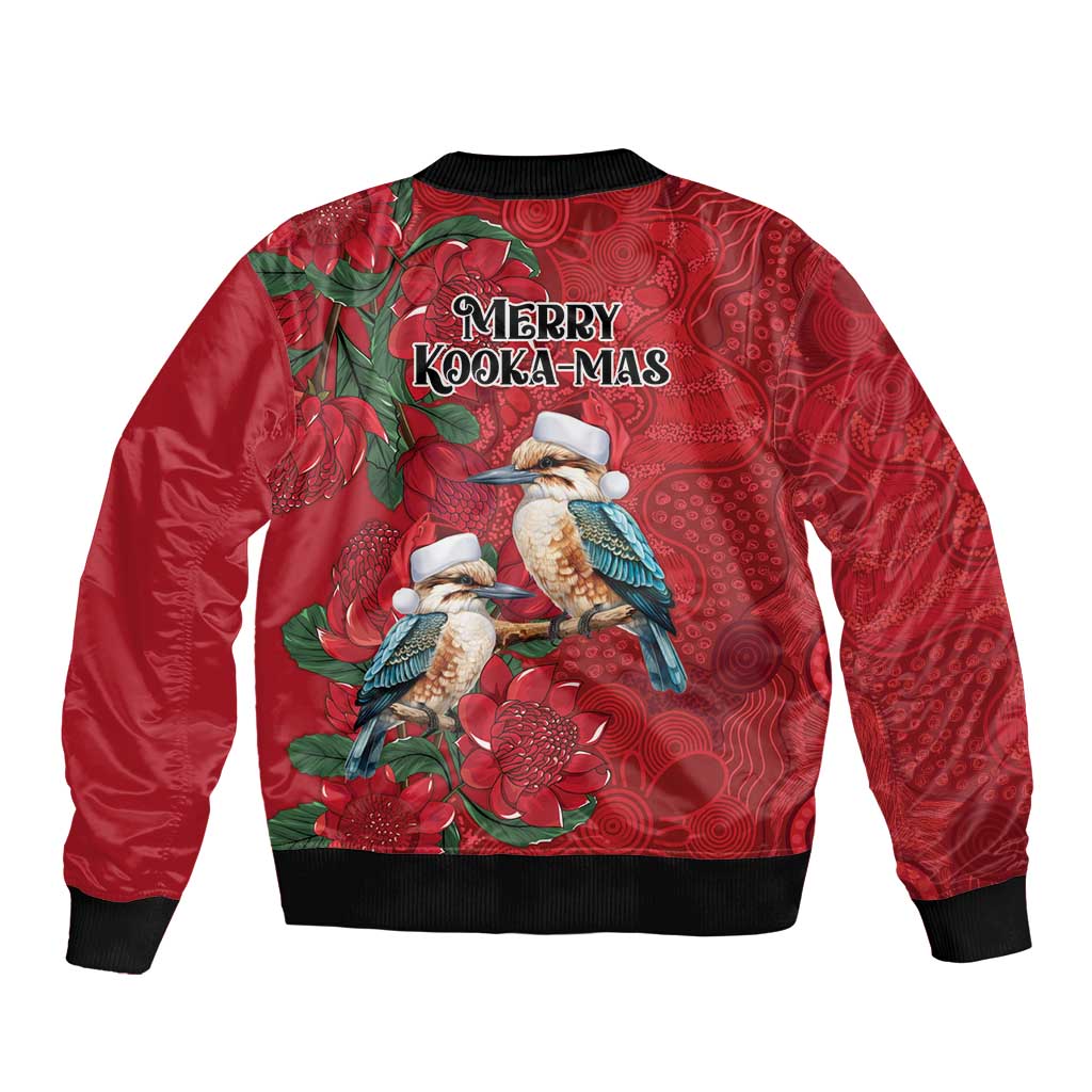 Aussie Kokaburra Waratah Christmas Sleeve Zip Bomber Jacket Aboriginal Dots Painting - Aussie Hoodie