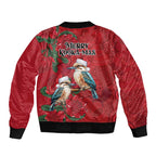 Aussie Kokaburra Waratah Christmas Sleeve Zip Bomber Jacket Aboriginal Dots Painting - Aussie Hoodie