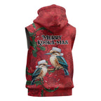Aussie Kokaburra Waratah Christmas Sleeveless Hoodie Aboriginal Dots Painting - Aussie Hoodie