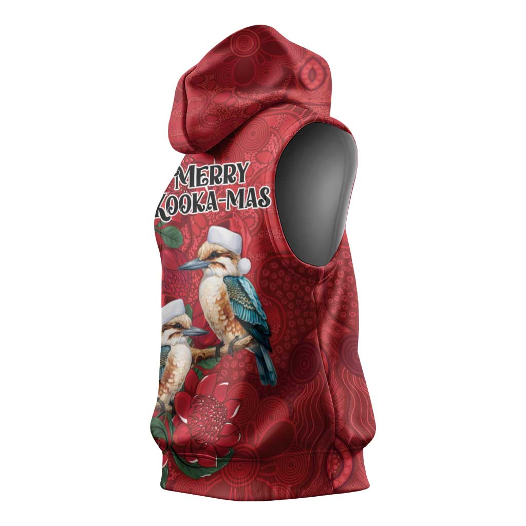 Aussie Kokaburra Waratah Christmas Sleeveless Hoodie Aboriginal Dots Painting - Aussie Hoodie