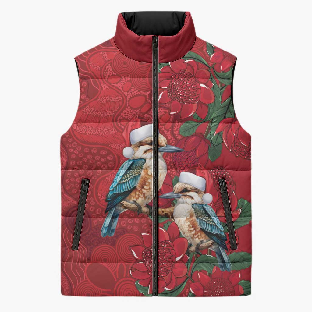 Aussie Kokaburra Waratah Christmas Sleeveless Puffer Jacket Aboriginal Dots Painting - Aussie Hoodie