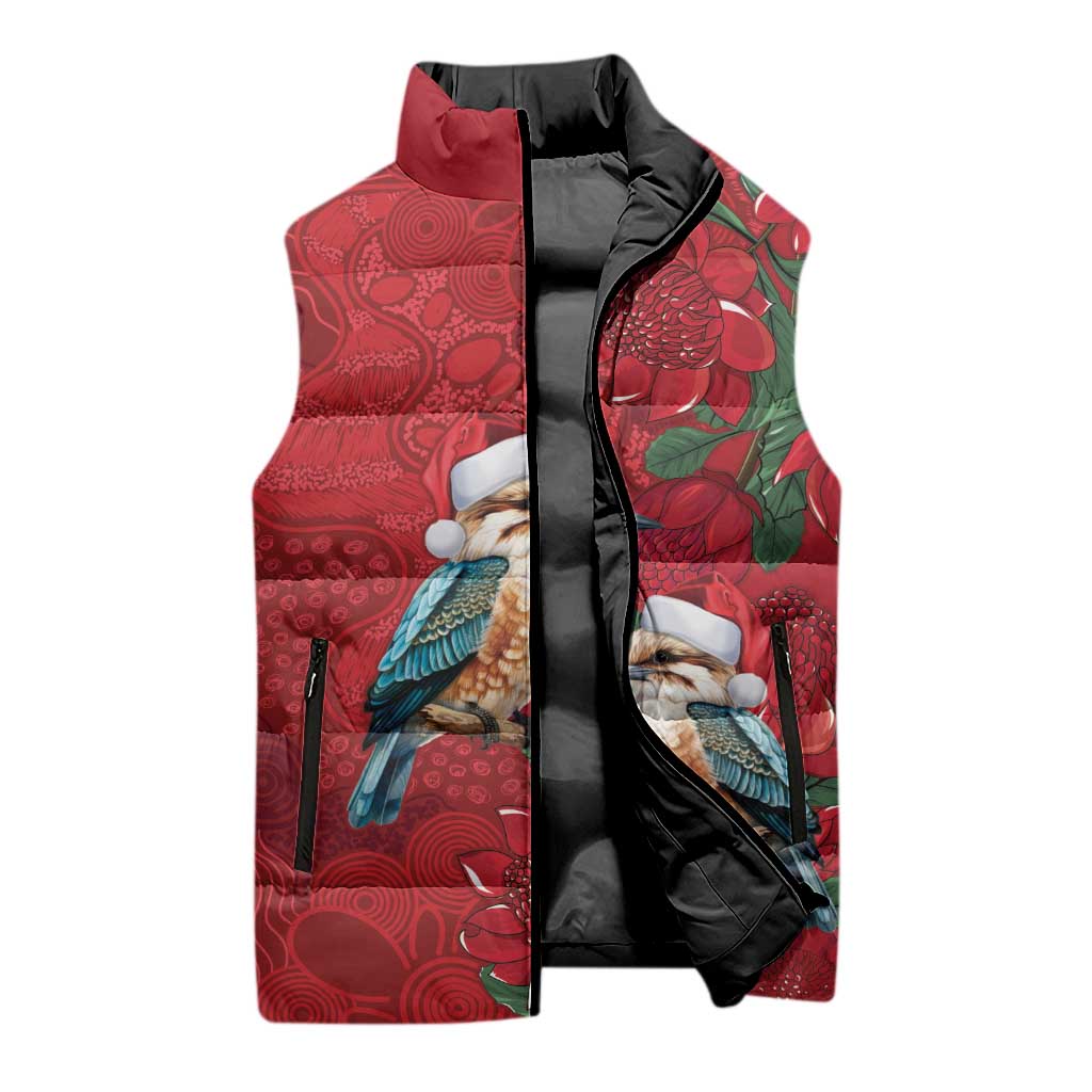 Aussie Kokaburra Waratah Christmas Sleeveless Puffer Jacket Aboriginal Dots Painting - Aussie Hoodie