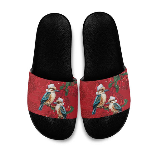 Aussie Kokaburra Waratah Christmas Slide Sandals Aboriginal Dots Painting - Aussie Hoodie