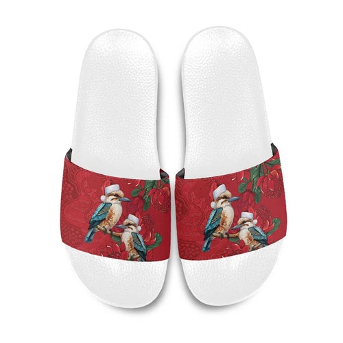Aussie Kokaburra Waratah Christmas Slide Sandals Aboriginal Dots Painting - Aussie Hoodie