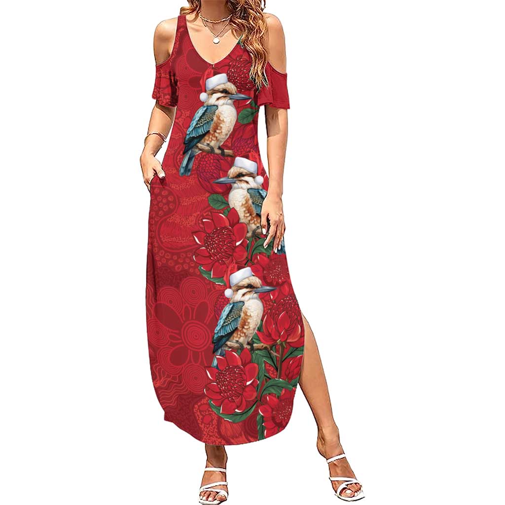 Aussie Kokaburra Waratah Christmas Summer Maxi Dress Aboriginal Dots Painting - Aussie Hoodie