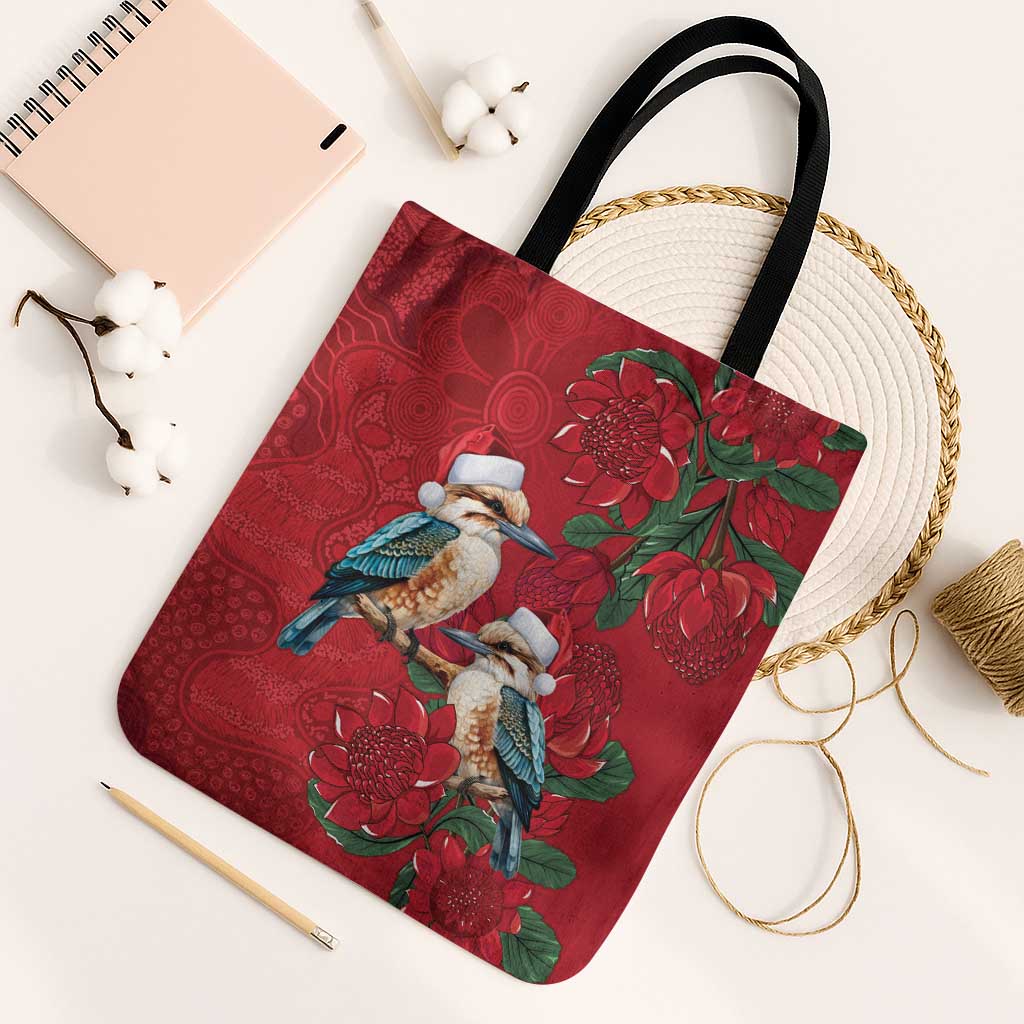 Aussie Kokaburra Waratah Christmas Tote Bag Aboriginal Dots Painting - Aussie Hoodie