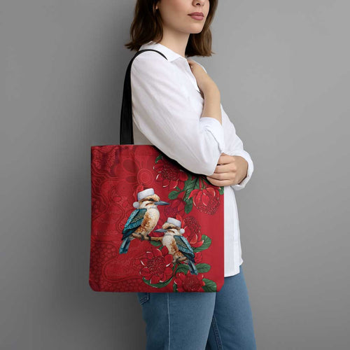 Aussie Kokaburra Waratah Christmas Tote Bag Aboriginal Dots Painting - Aussie Hoodie
