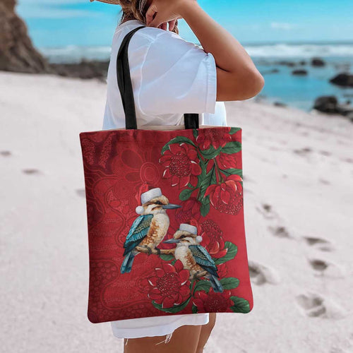 Aussie Kokaburra Waratah Christmas Tote Bag Aboriginal Dots Painting - Aussie Hoodie
