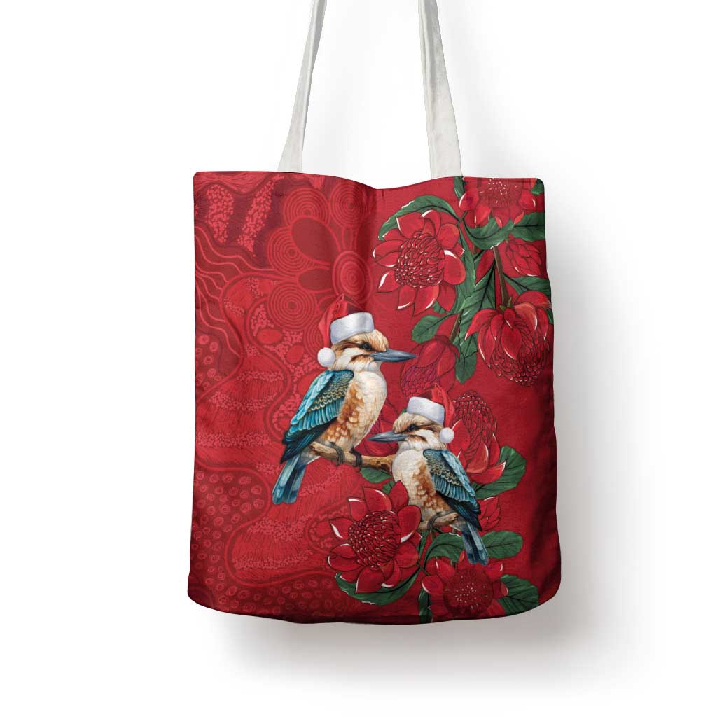 Aussie Kokaburra Waratah Christmas Tote Bag Aboriginal Dots Painting - Aussie Hoodie