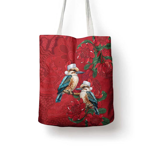 Aussie Kokaburra Waratah Christmas Tote Bag Aboriginal Dots Painting - Aussie Hoodie