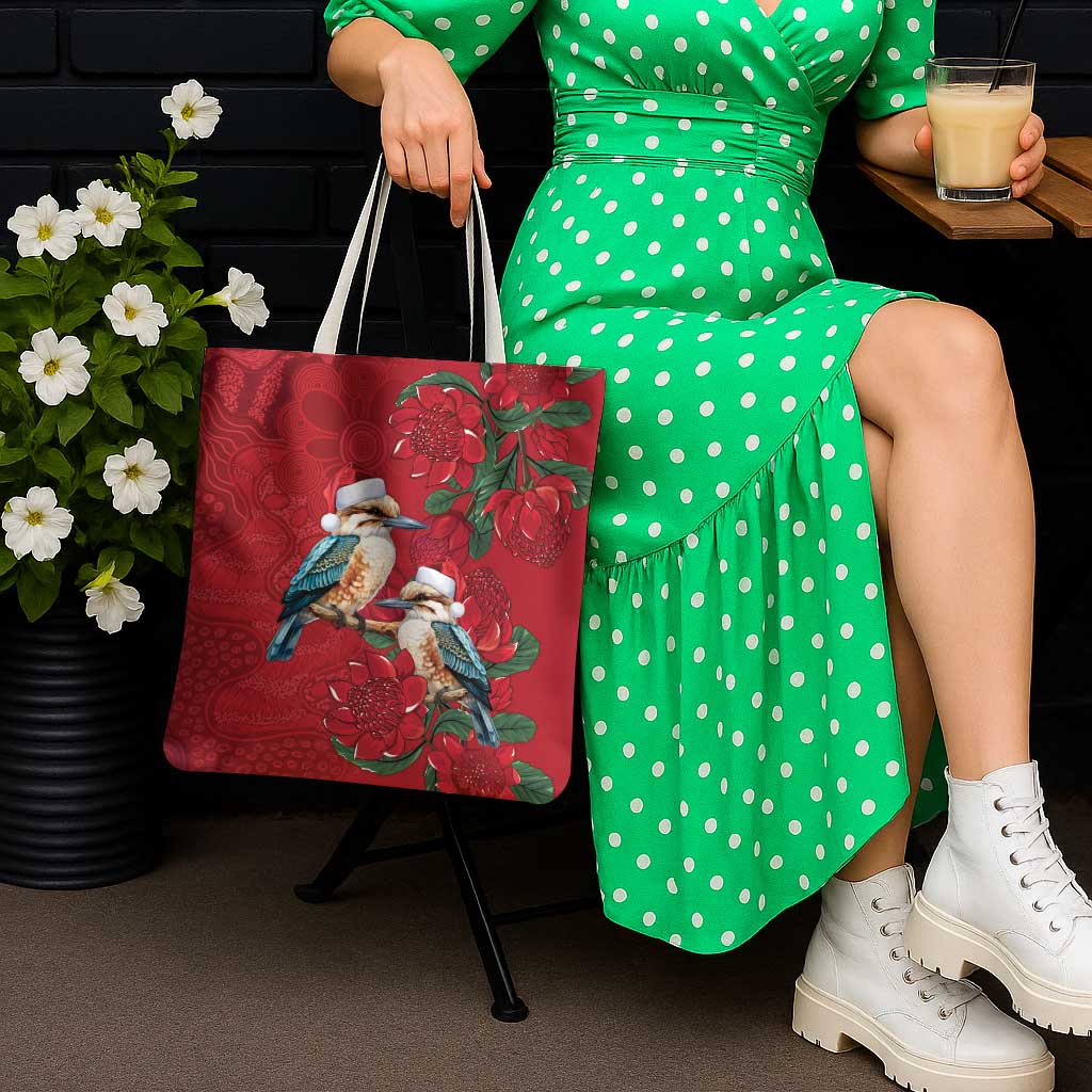 Aussie Kokaburra Waratah Christmas Tote Bag Aboriginal Dots Painting - Aussie Hoodie