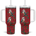 Aussie Kokaburra Waratah Christmas Tumbler With Handle Aboriginal Dots Painting - Aussie Hoodie