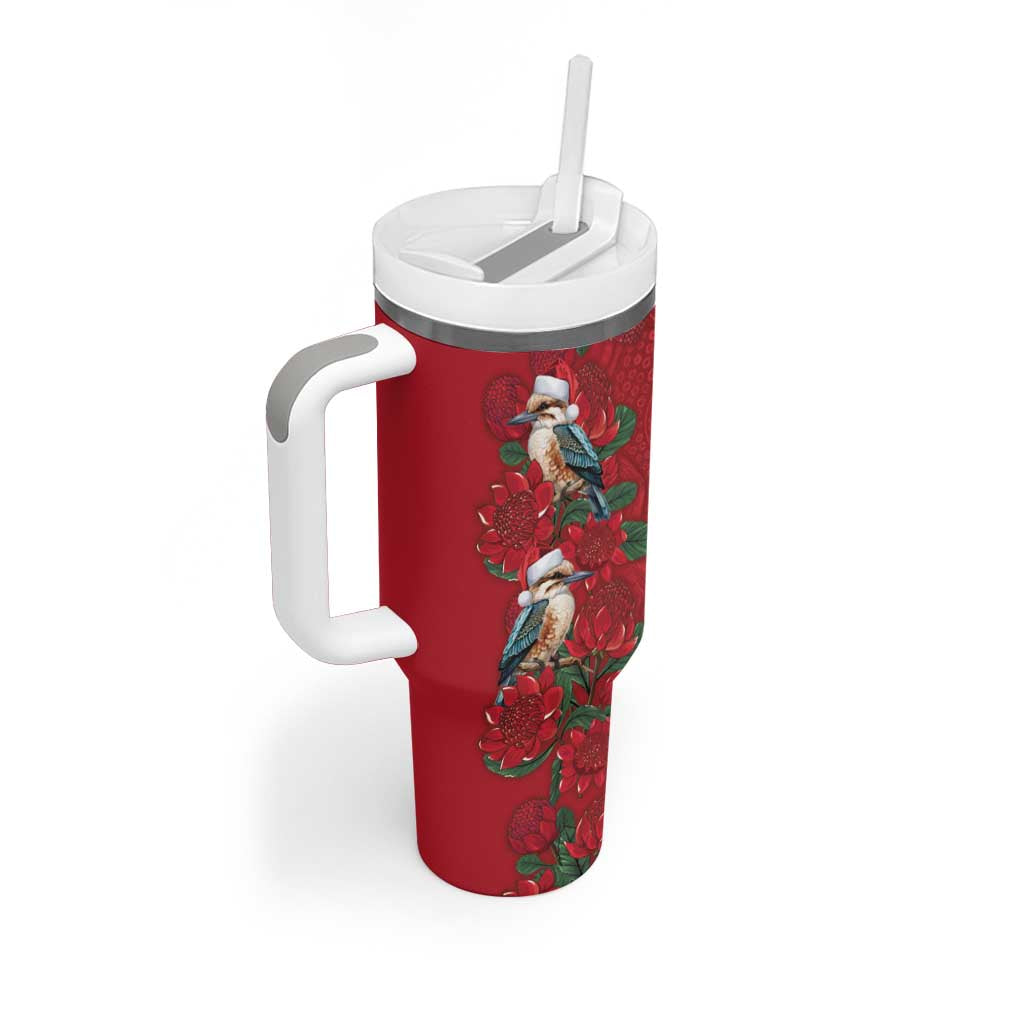 Aussie Kokaburra Waratah Christmas Tumbler With Handle Aboriginal Dots Painting - Aussie Hoodie