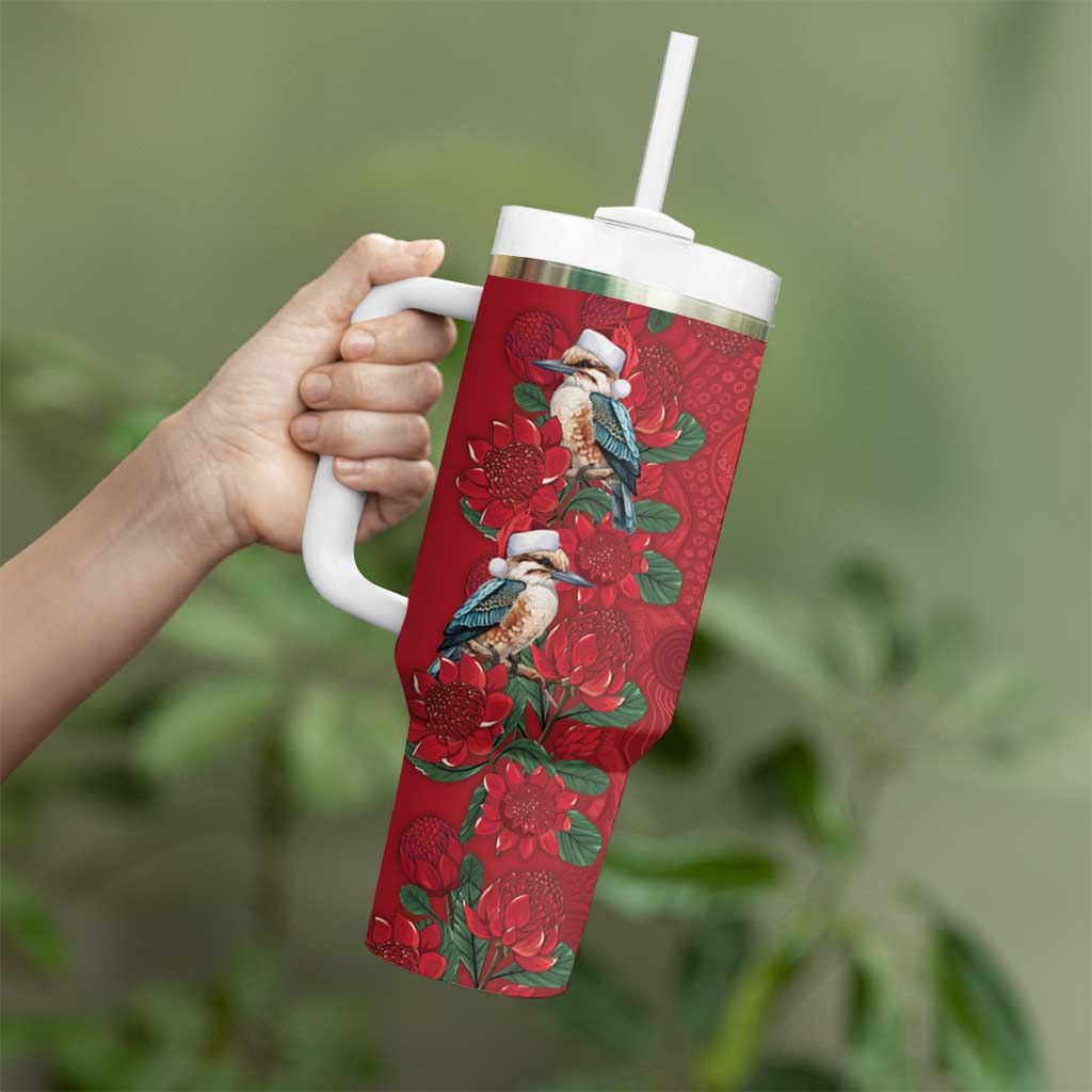 Aussie Kokaburra Waratah Christmas Tumbler With Handle Aboriginal Dots Painting - Aussie Hoodie