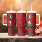 Aussie Kokaburra Waratah Christmas Tumbler With Handle Aboriginal Dots Painting - Aussie Hoodie