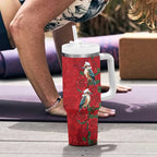 Aussie Kokaburra Waratah Christmas Tumbler With Handle Aboriginal Dots Painting - Aussie Hoodie