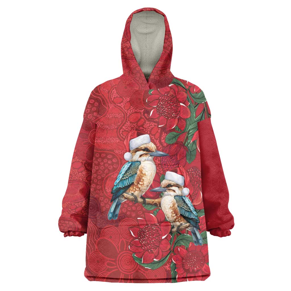 Aussie Kokaburra Waratah Christmas Wearable Blanket Hoodie Aboriginal Dots Painting - Aussie Hoodie