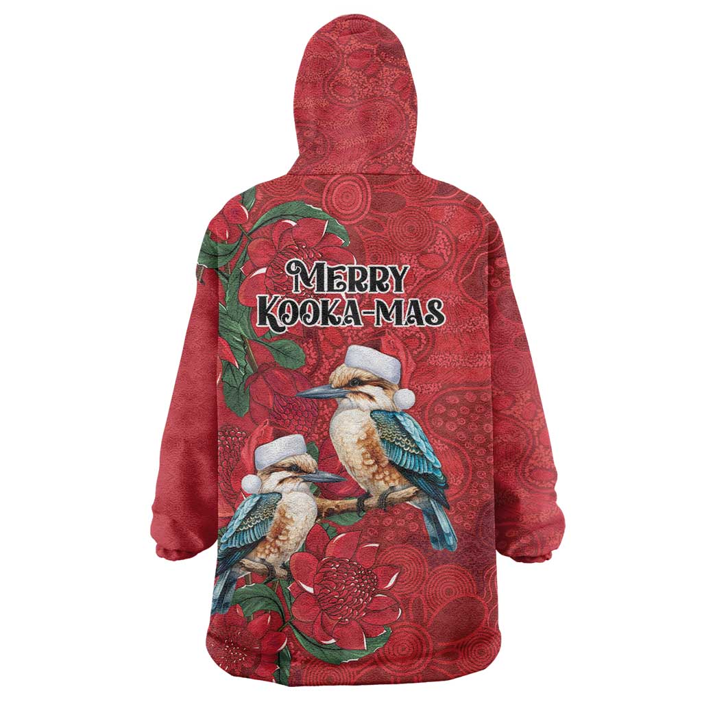 Aussie Kokaburra Waratah Christmas Wearable Blanket Hoodie Aboriginal Dots Painting - Aussie Hoodie