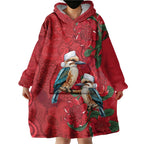 Aussie Kokaburra Waratah Christmas Wearable Blanket Hoodie Aboriginal Dots Painting - Aussie Hoodie
