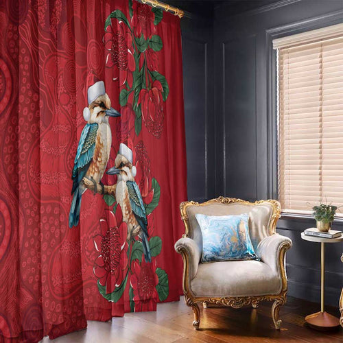 Aussie Kokaburra Waratah Christmas Window Curtain Aboriginal Dots Painting - Aussie Hoodie