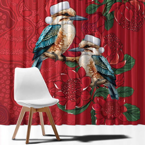Aussie Kokaburra Waratah Christmas Window Curtain Aboriginal Dots Painting - Aussie Hoodie