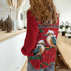 Aussie Kokaburra Waratah Christmas Women Casual Shirt Aboriginal Dots Painting - Aussie Hoodie