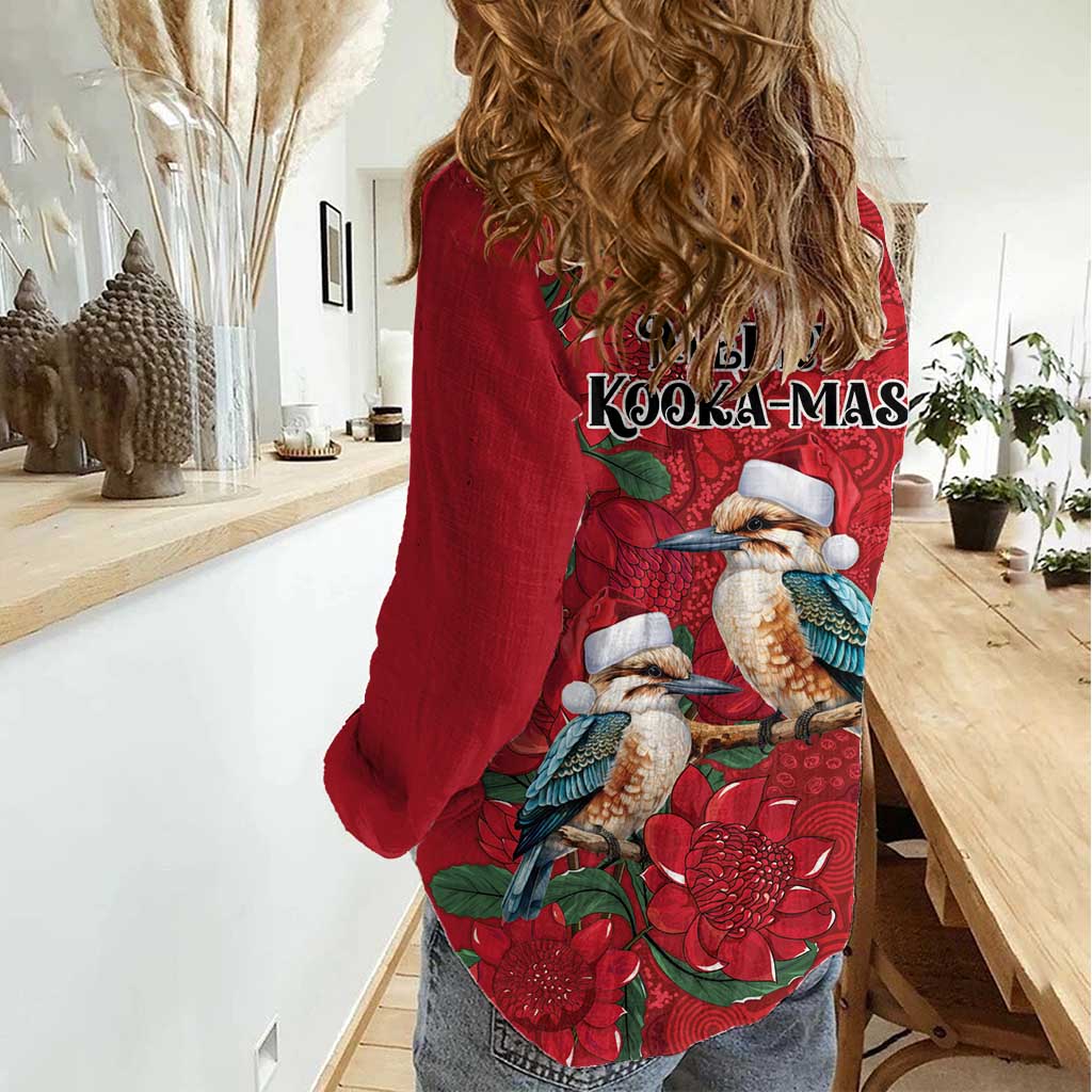 Aussie Kokaburra Waratah Christmas Women Casual Shirt Aboriginal Dots Painting - Aussie Hoodie